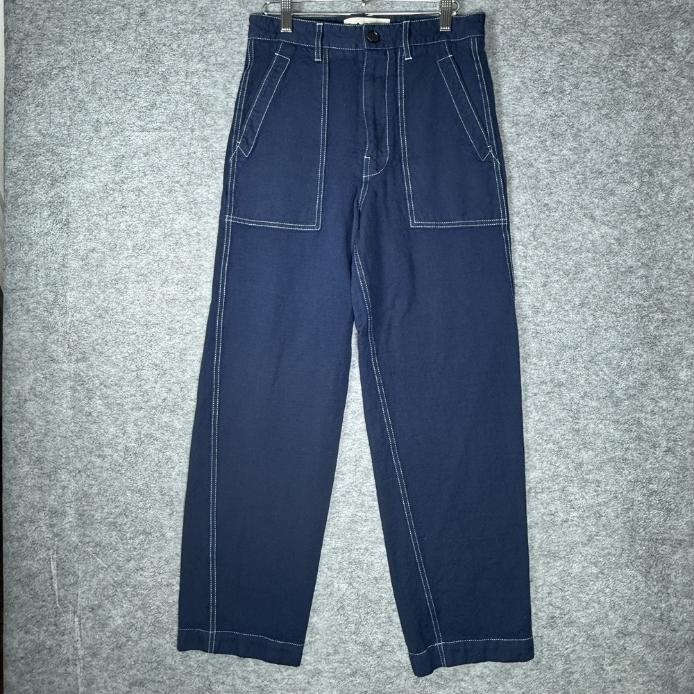 Marni Pants Women 28 Wide Leg Contrast Stitch Virgin Wool Blue Solid